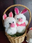3 ..🐇🐇🐇..White Vintage Pom Pom Bunny Rabbits Family And Basket  — photo 2