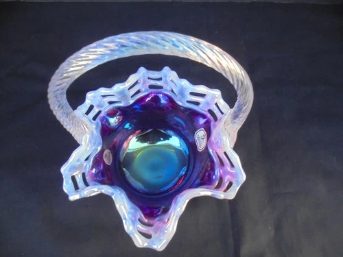 PLUM OPALESCENT BASKET WEAVE BASKET 6 1/2 INCHES HARD TO FIND EXCELLENT