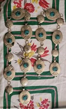 Vintage manmade blue stones silvertone concho Southwest cowgirl rodeo belt PARTS