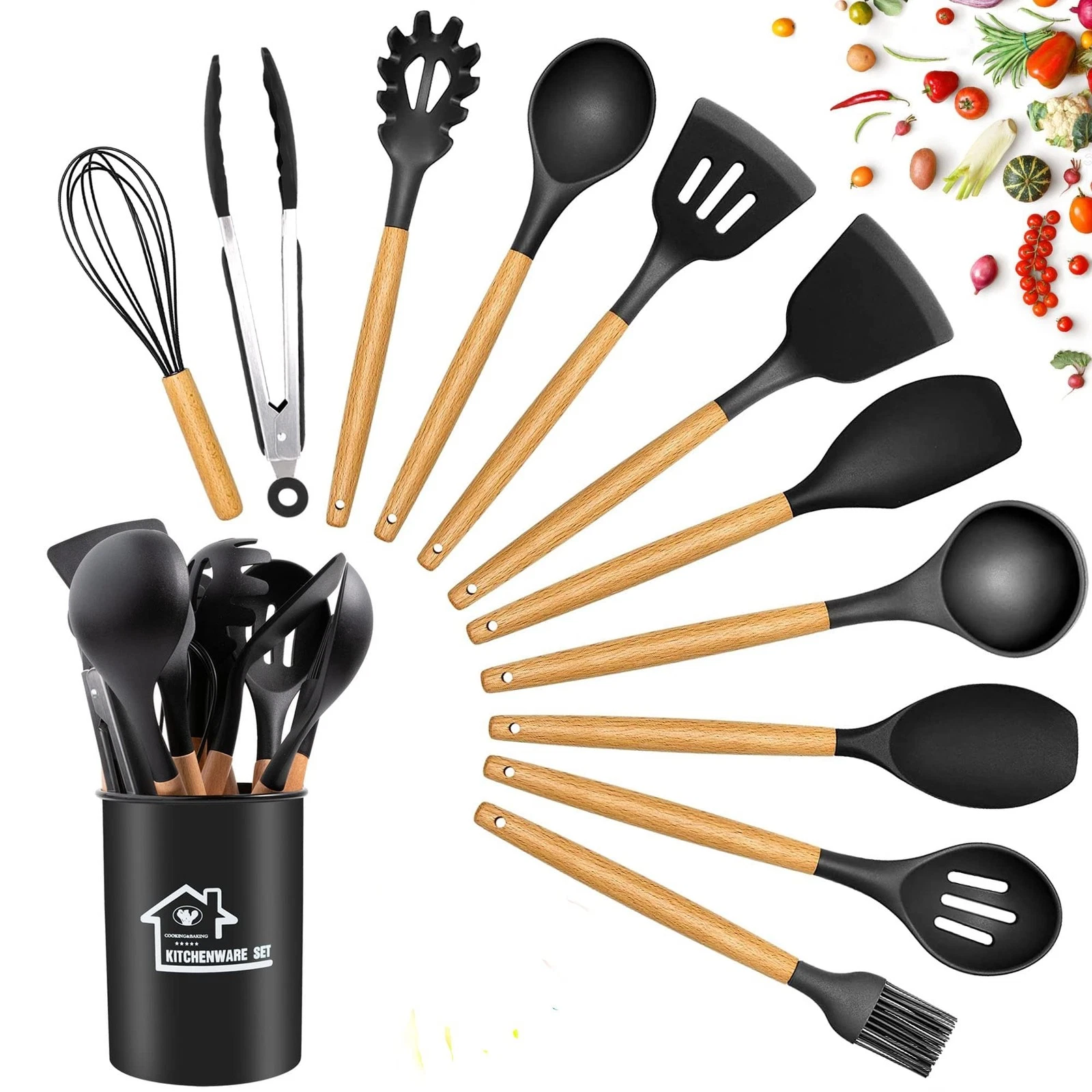 Kitchen Utensils Set, 12 PCS Silicone Cooking Set 30 cm, Gray