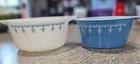 Pyrex Vintage White Blue Snowflake Garland 474B Casserole Dish 1.5Qt & 473 1 Qt