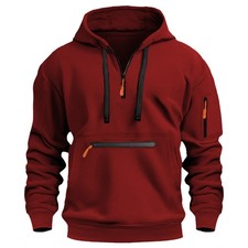 Men Zip Hoodie Multiple Zipper Pockets-Casual Outdoor Sweatshirt Jacket Coat