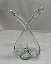 Hand Blown Clear Glass Intertwined Oil Vinegar Cruet Set Stoppers Mid Century