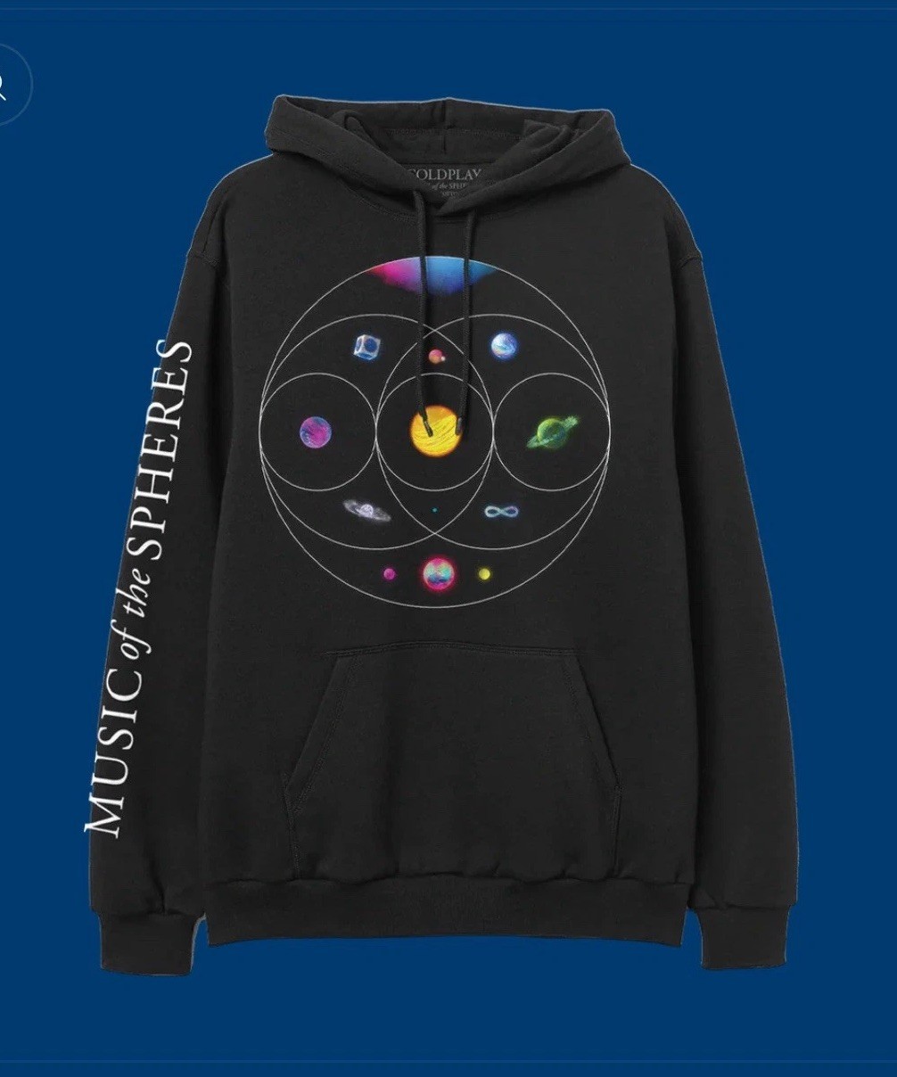 MUSIC OF THE SPHERES PLANET HOODIE, TSHIRT SIZE SMALL WITH FREE BRACELET /BUNDLE