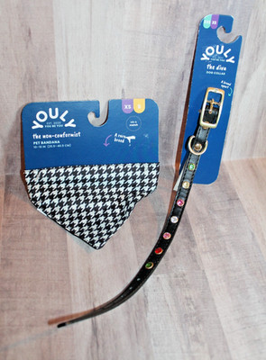 Youly The Diva Dog Collar Size XXS / XS Black w/ Rhinestones + Bandana Scarf NEW