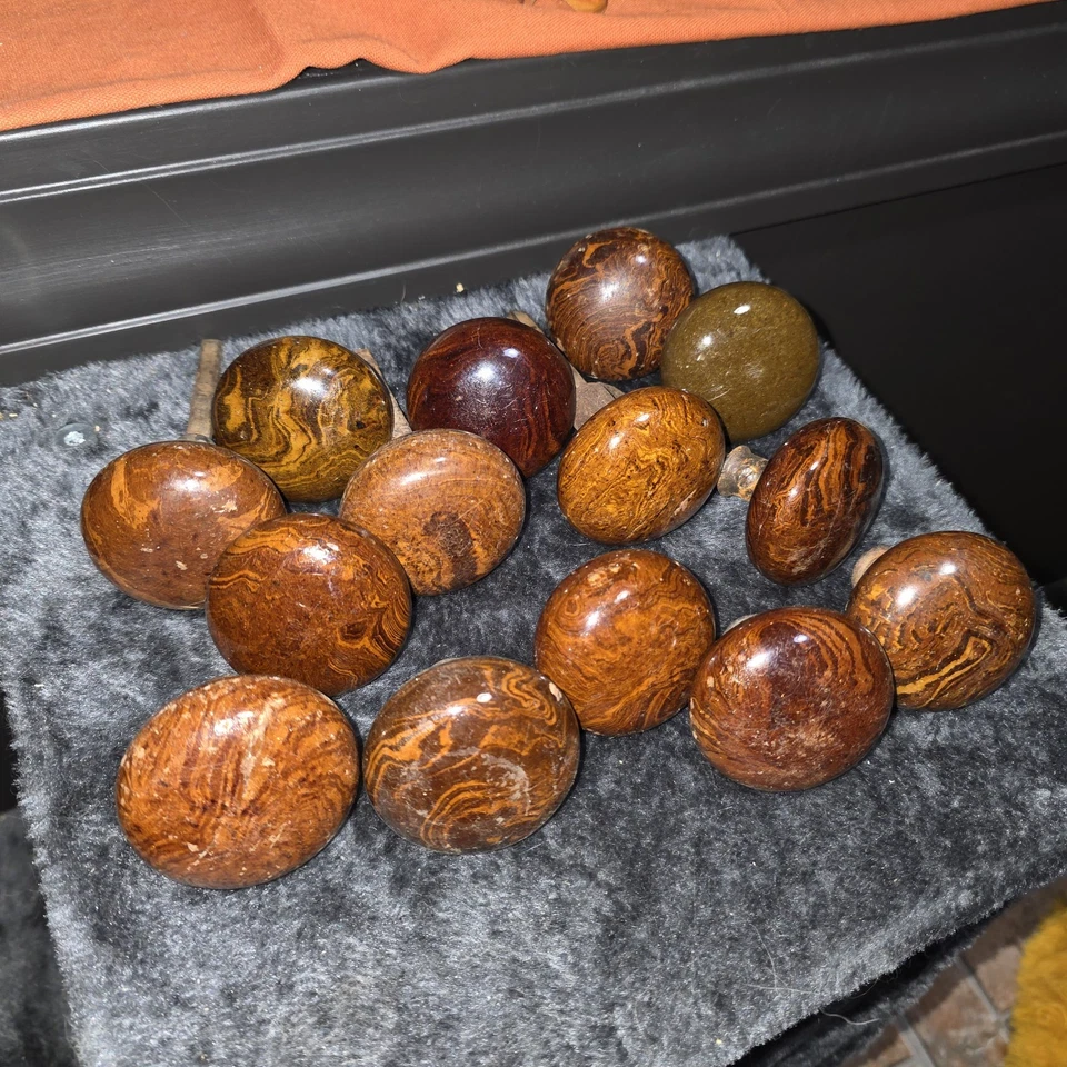 (38) Antique Porcelain Door Knobs - Brown Tiger Swirl Bennington round marbled - Image 2 of 4