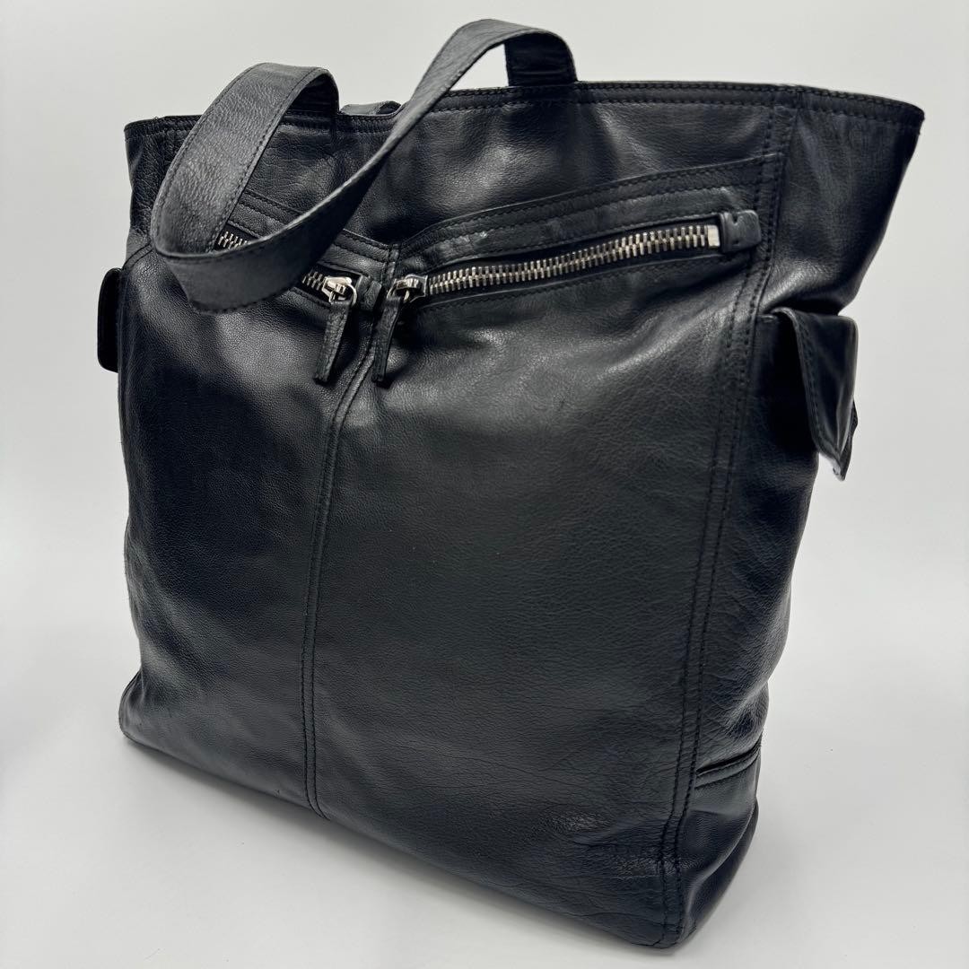 PRADA Men's Tote Bag Handbag Leather Black Noir Used Authentic thumbnail 4