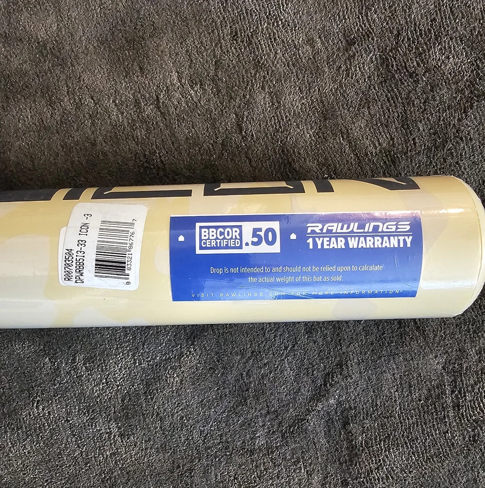 NUEVO en plástico | Rawlings 2025 Icon Bat BBCOR, 33/30 -3 RBB513 Foto 3 de 4