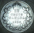 1920 Canada 80% Silver 10 Cents King George V Circulated Canadian Dime