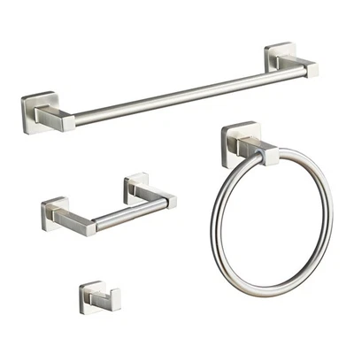 Brushed Nickel Bathroom Hardware Set 4 Pieces,Towel Bar Set Stainless Steel Wall - Picture 1 of 6