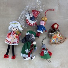 Vtg Lot Of 6 Ornaments Felt Mice Mouse Figurine Wood Straw Yarn