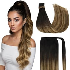 Sunny Hair PONYTAIL 16in Black-Dark Brown-Blonde Balayage Hair Extensions