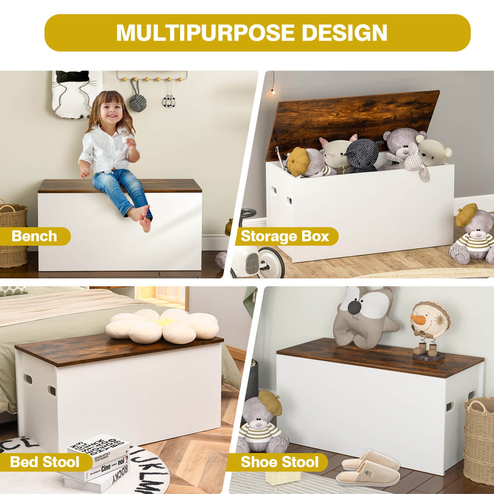Babyjoy Large Wooden Kids Toy Box Flip-top Storage Chest Bench  w/ Pneumatic Rod