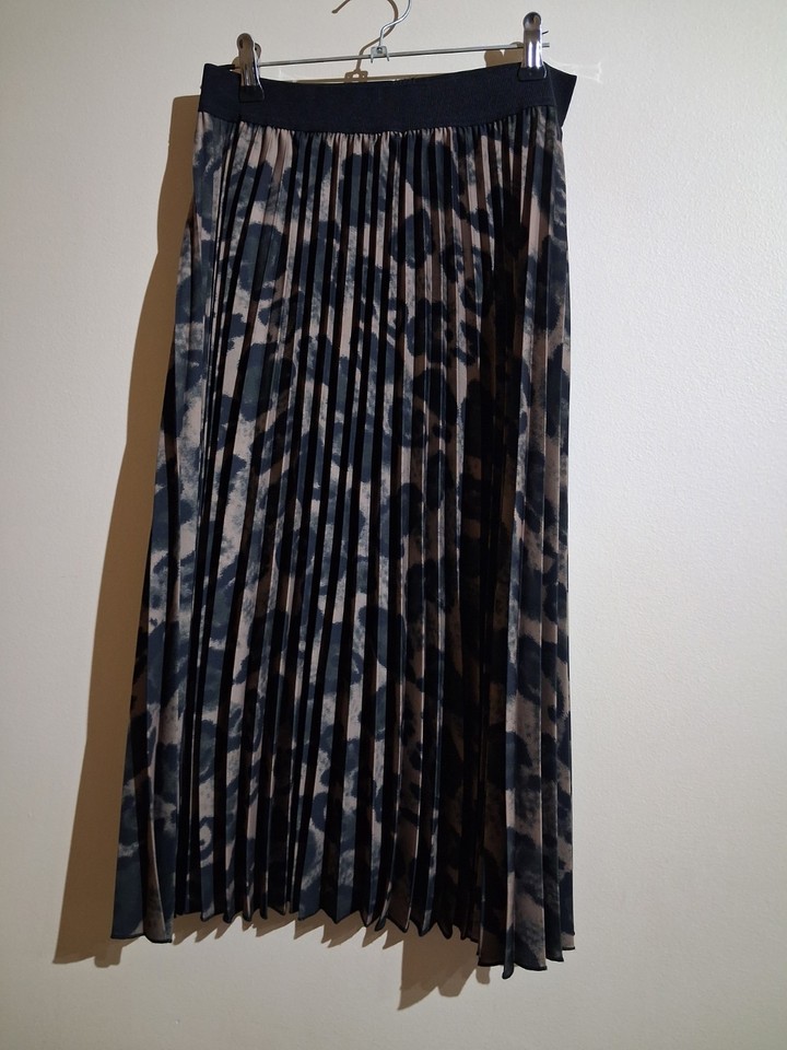 JANE LAMERTON WOMEN'S PLEATED SKIRT SIZE 8 BLACK/BEIGE ELASTIC WAIST KNEE LENGTH