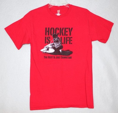 HOCKEY IS LIFE The Rest is Just Downtime Hanes Red T-Shirt Small Hockey Humor