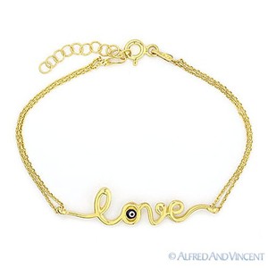 Authentic Love Word Script Evil Eye Turkish Nazar Greek Hamsa Bead Charm Silver Bracelet
