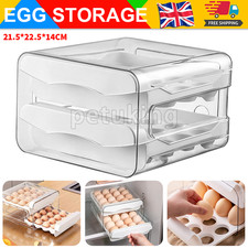 2 Tier 32 Grid Refrigerator Egg Storage Organizer Egg Holder Box Drawer Type UK