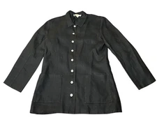 Nancy Heller Linen Blazer Jacket Sz 2 Black Long Sleeve Mother Of Pearl Buttons
