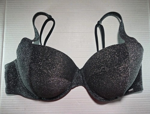 Victorias Secret Silver Sparkle Glitter Underwired Padded Wide Strap Bikini - Picture 3 of 10
