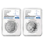 2023 $1 Morgan and Peace Silver Dollar 2pc Set NGC MS69 FR Blue Label