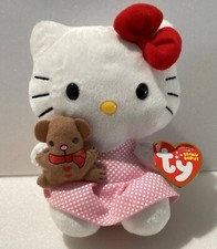 Ty HELLO KITTY Pink/White Spotted Dress Holding Teddy Bear Beanie Baby 6
