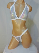 Exotic dancer stripper medium multicolor two piece bikini dance outfit-dancewear