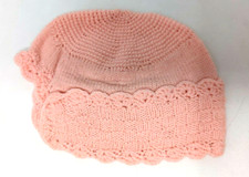 VTG Handmade Crochet Knit Girl Pink Doll Infant Newborn Baby Bonnet Hat KP21
