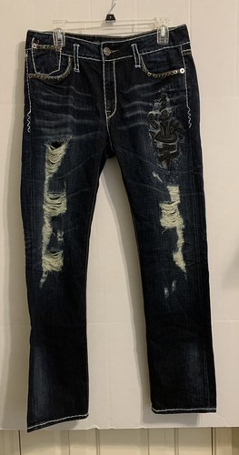 Ed Hardy Blue Dark Wash Distressed Women's Jeans 29x30 Pre-owned