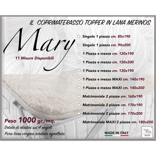 COPRIMATERASSO Topper MARY in vera LANA MERINOS 1000 gr. in 11 misure differenti - Foto 2 di 96