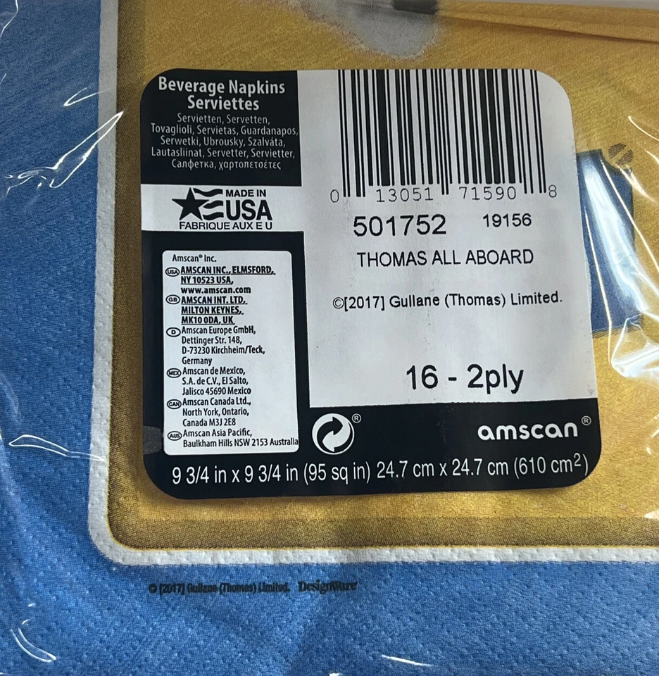 THOMAS THE TANK ENGINE All Aboard Friends SMALL NAPKINS (16) ~ Birthday Supplies - Image 2 of 2