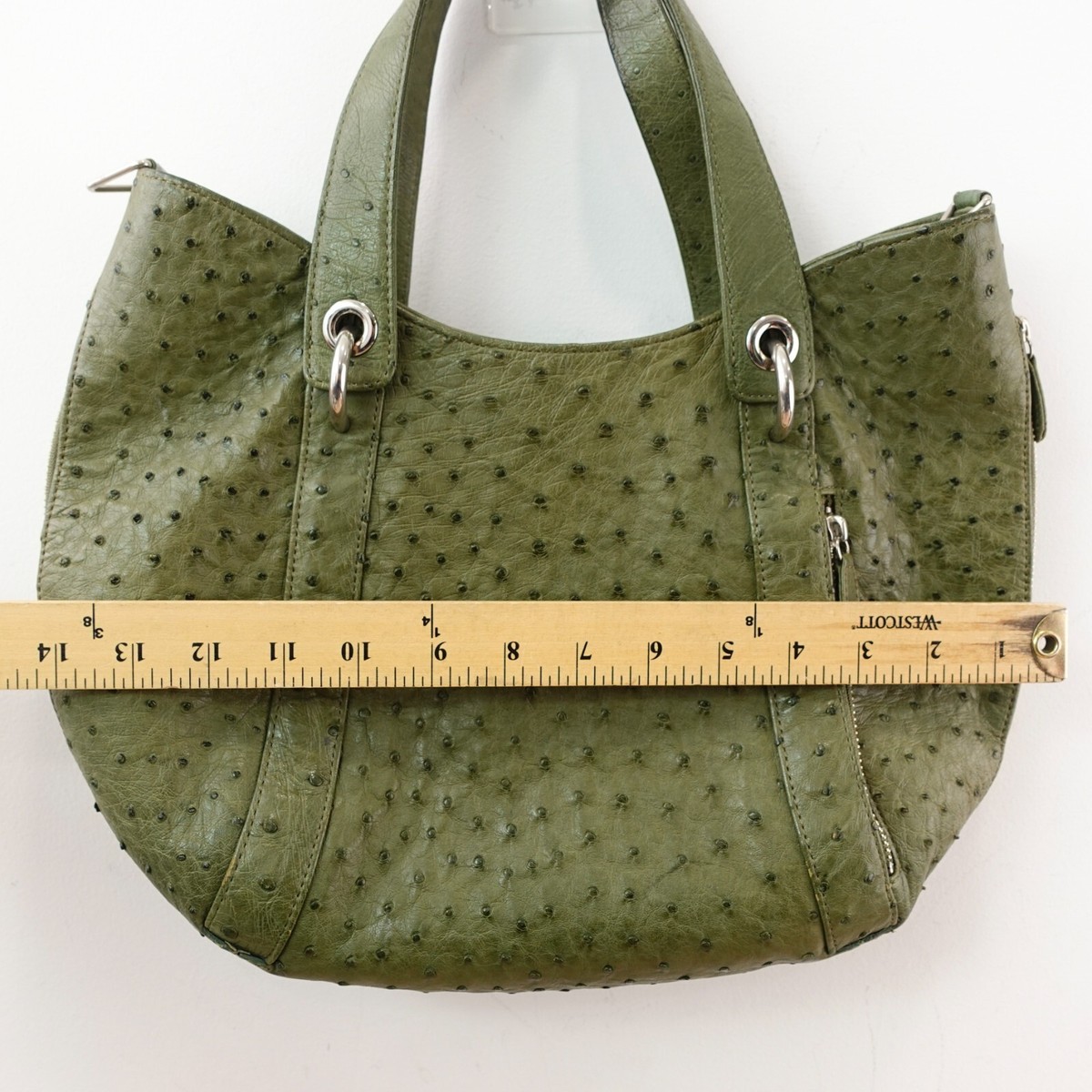 Vintage JRA Genuine Ostrich Leather Crescent Tote Bag L Olive
