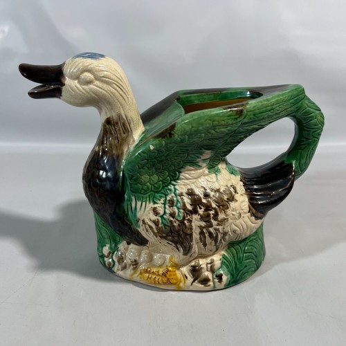 Vtg Ceramic Pottery Glazed Majolica Style Duck Mallard Pitcher Planter MCM - Picture 5 of 10