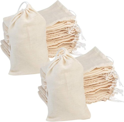 100 Pcs Cotton Drawstring Bags 4x6 Natural Muslin Jewelry Gift Home Storage - Picture 3 of 8