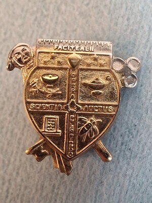 Vintage Facite ALII Opera Scientia Auctus Pulchritudo Coat Of Arms Frat Pin