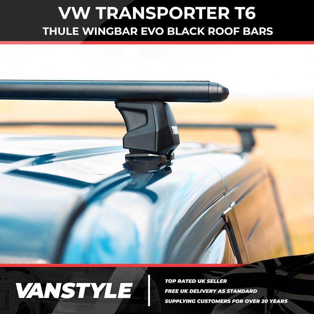 THULE WINGBAR EVO BLACK ROOF BARS RACK VW TRANSPORTER T6 FIX