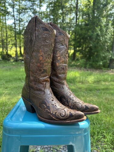 CORRAL Women's Vintage Lizard Inlay Pointed Toe Cowgirl Boots C2109 Size 6.5