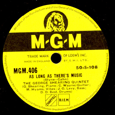 GEORGE SHEARING QUINTET  As long as there's music / Geneva's move   78rpm  X2262