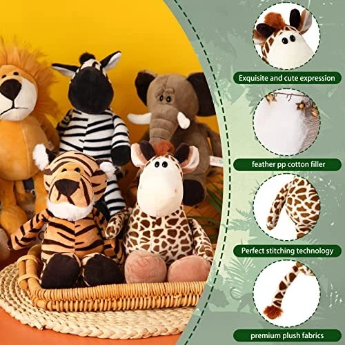 6 Pieces Safari Stuffed Animals Plush Jungle Animal Toys Set for Cute Style - Picture 4 of 7