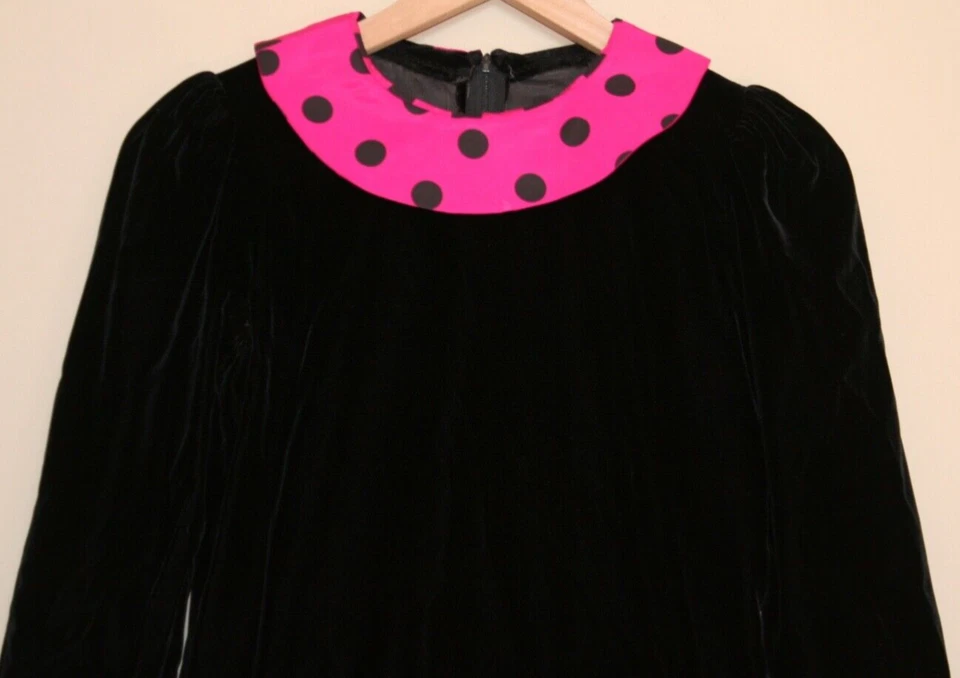 Vestido Vintage Años 80 90 Niñas Cintura Caída Terciopelo Talla 10 12 Rosa Lunares Negro Foto 3 de 4