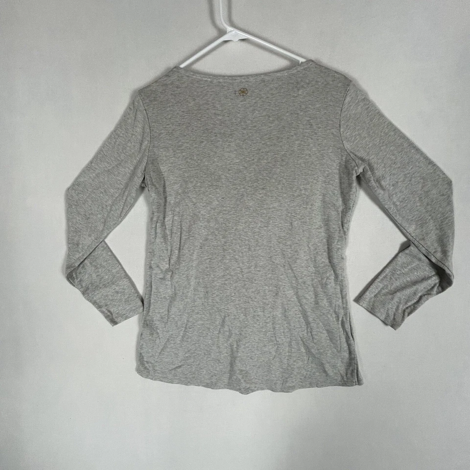 Camiseta deportiva Gaiam gris manga larga de yoga para mujer S drapeada frente cruzado Foto 4 de 4