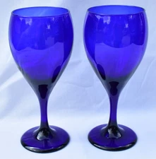 COBALT BLUE - Set of 2 - WINE or WATER GOBLETS - 7 1/2"