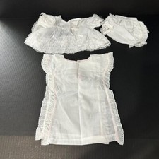 VTG 1987 newborn white christening baptismal dress pants vest/apron set
