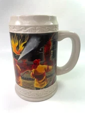 Firefighter Beer Stein Mug Active Fire Scene Papel 20oz Vintage Accents Cup B63