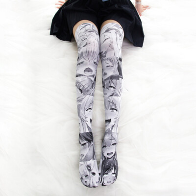 Ahegao Anime Printed Stockings Lolita Girls Gothic Velvet Overknee Tights Socks*