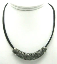 Lia Sophia MAGNOLIA Rhinestones Antique Silver/Pewter Tone Cord Necklace 18"