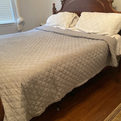 Pottery Barn Belgian Flax Linen Diamond Quilt Gray King / Cal King - Picture 2 of 7