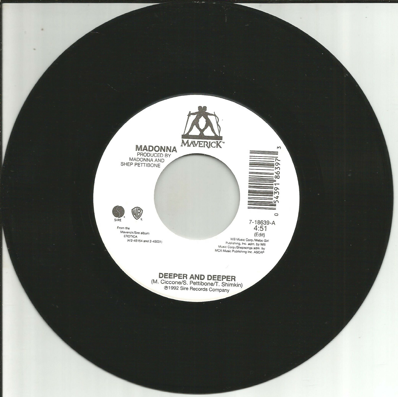 MADONNA Deeper and Deeper w/ INSTRUMENTAL LIMITED  7 INCH Vinyl Single 45 MINT