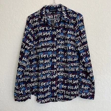 New arian simone blue button down graffiti shirt