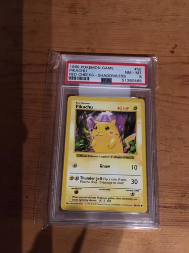 1999 Pokemon Base Set Shadowless Red Cheeks Pikachu #58 PSA 8 NM-MT
