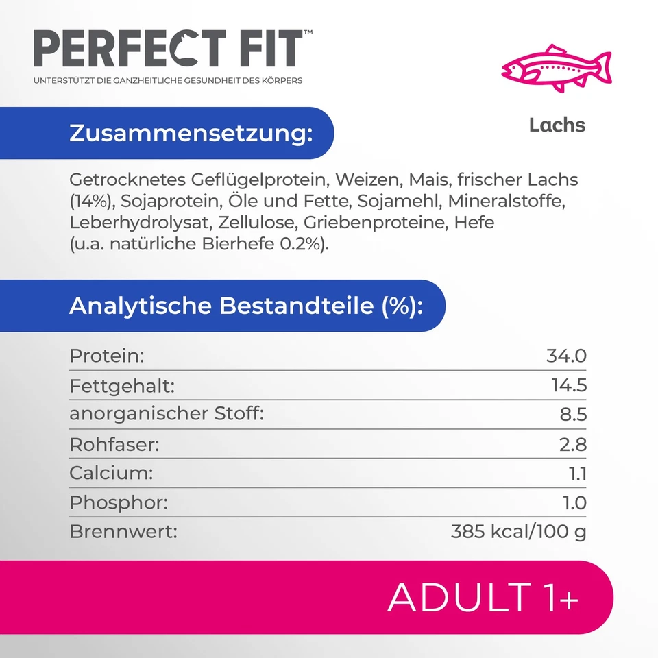 14kg Perfect Fit Katzenfutter Trockenfutter Adult Active 1+ mit Lachs - Bild 4 von 4